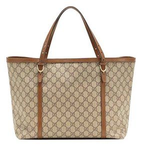 Gucci GG Supreme Canvas Tote Trimmed Leather